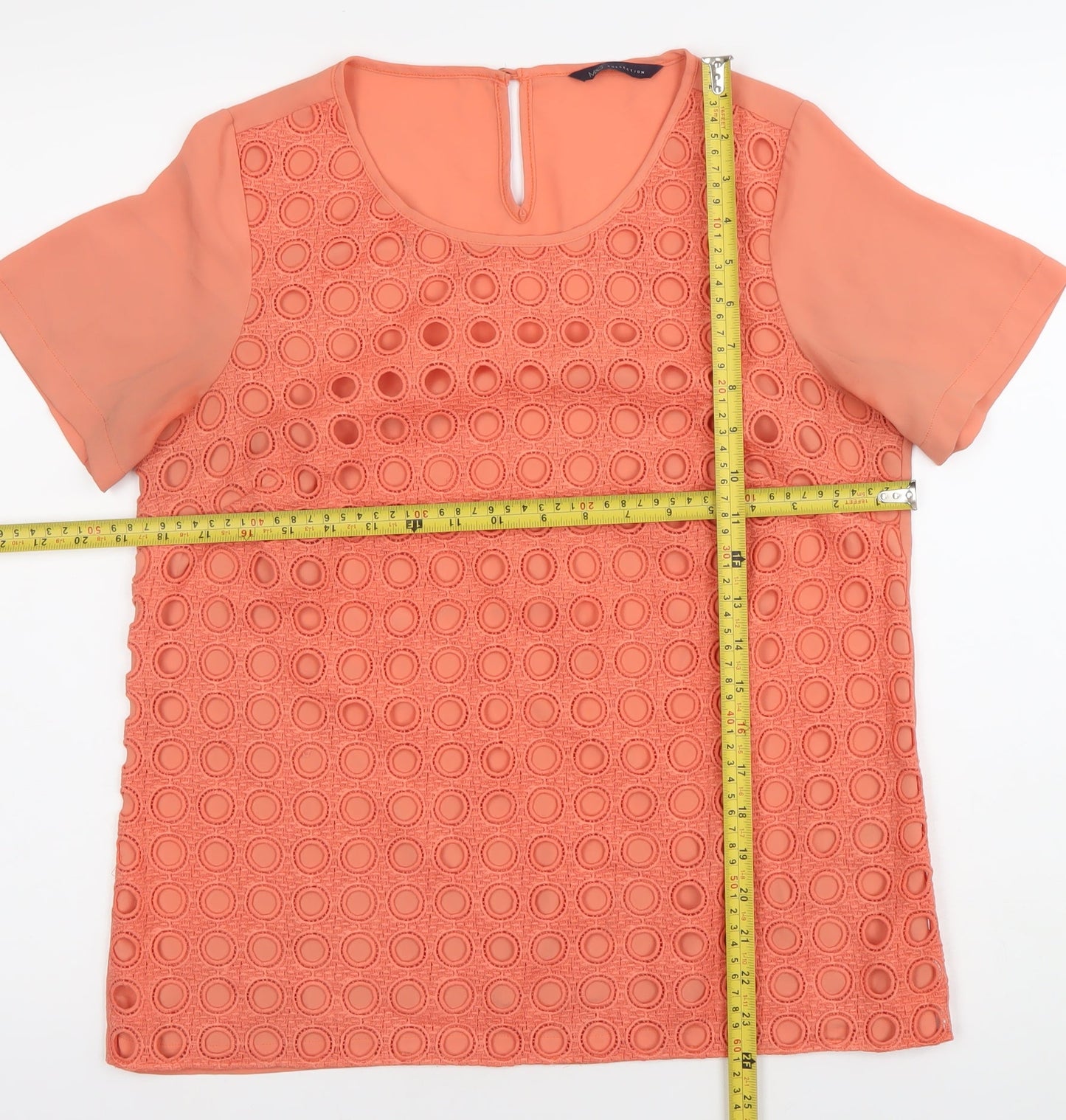 Marks and Spencer Womens Orange Blouse UK 10 Short Sleeve Crochet