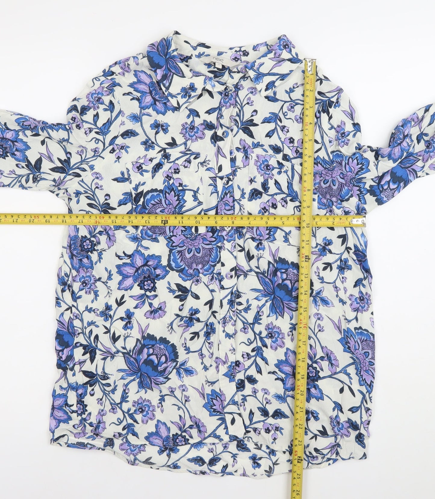 Next Women’s Multicoloured Floral Viscose Blouse UK 12 Long Sleeve