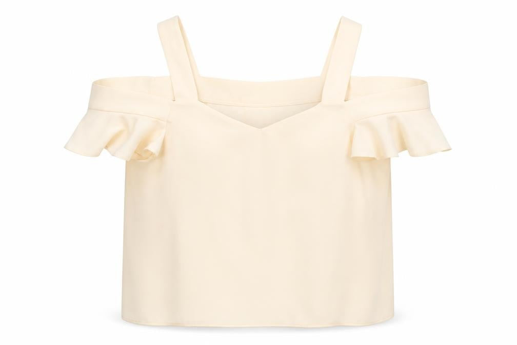 Topshop Womens Ivory Ruffle Cold Shoulder Camisole Blouse Size 14