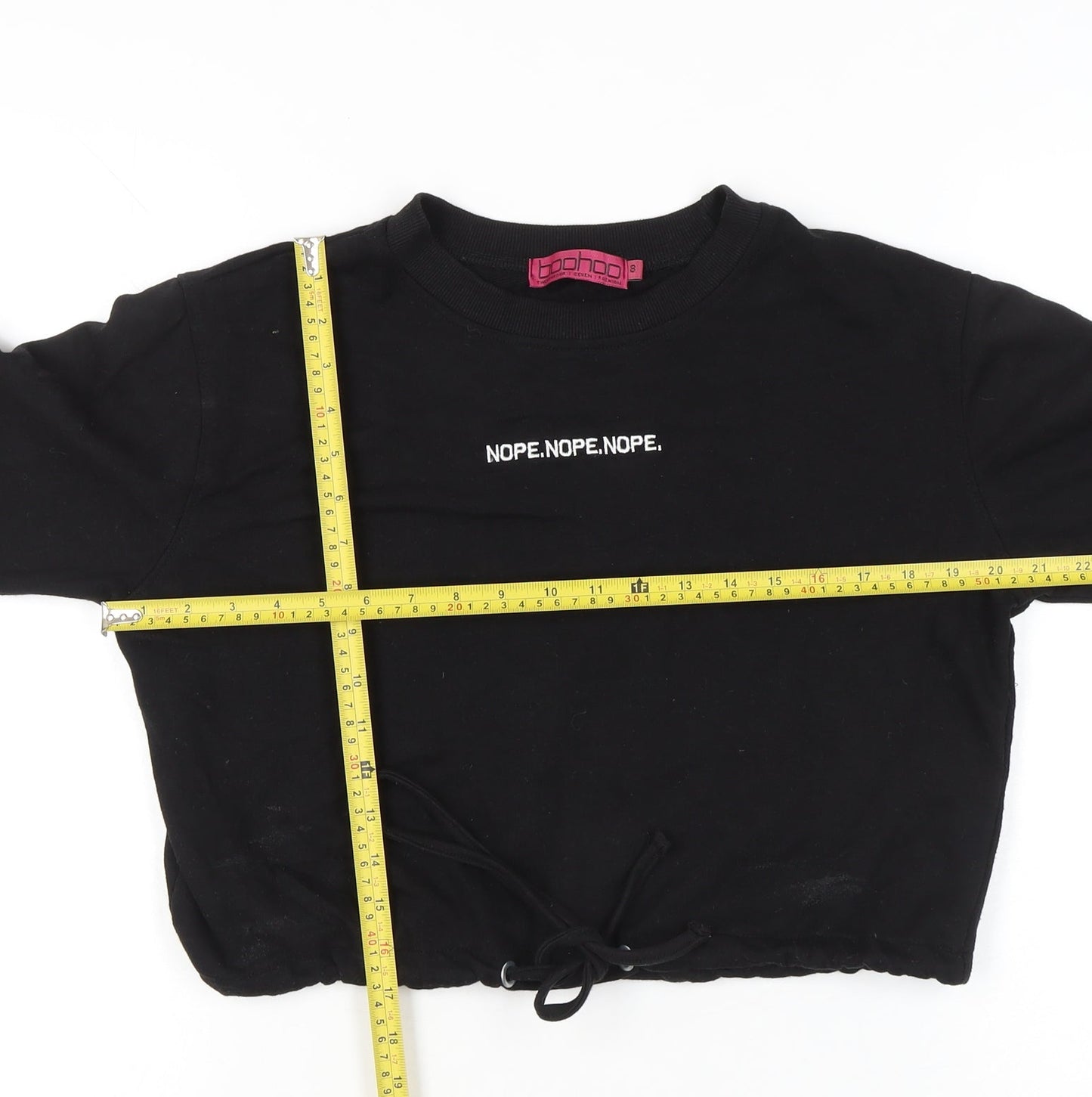 Boohoo Women Black S Pullover Sweatshirt Drawstring Crop Casual