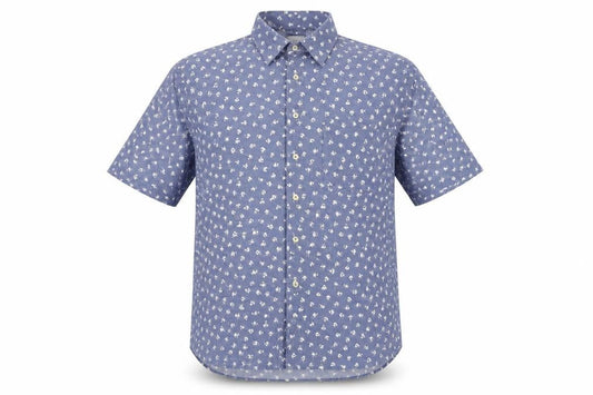 Laine Taylor Men's Blue Floral Short Sleeve Cotton Button-Up Shirt M