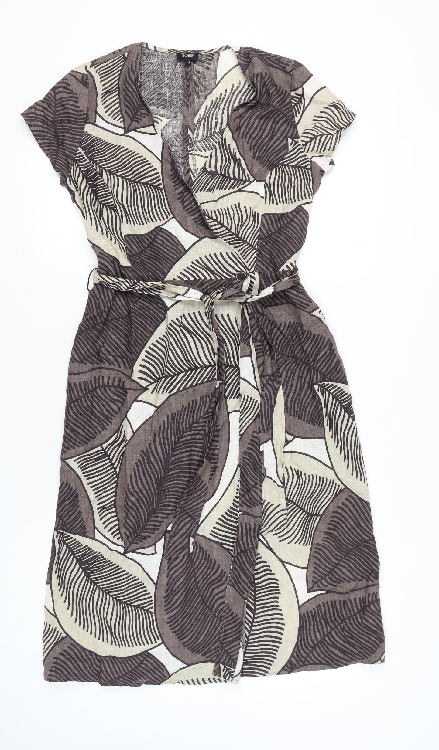 Hobbs Womens Brown Beige Linen Wrap Dress Size 10 Knee Length