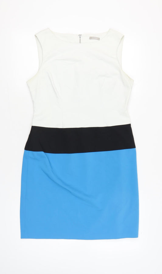 Orsay Womens White Black Blue Colourblock Sheath Dress Size 14