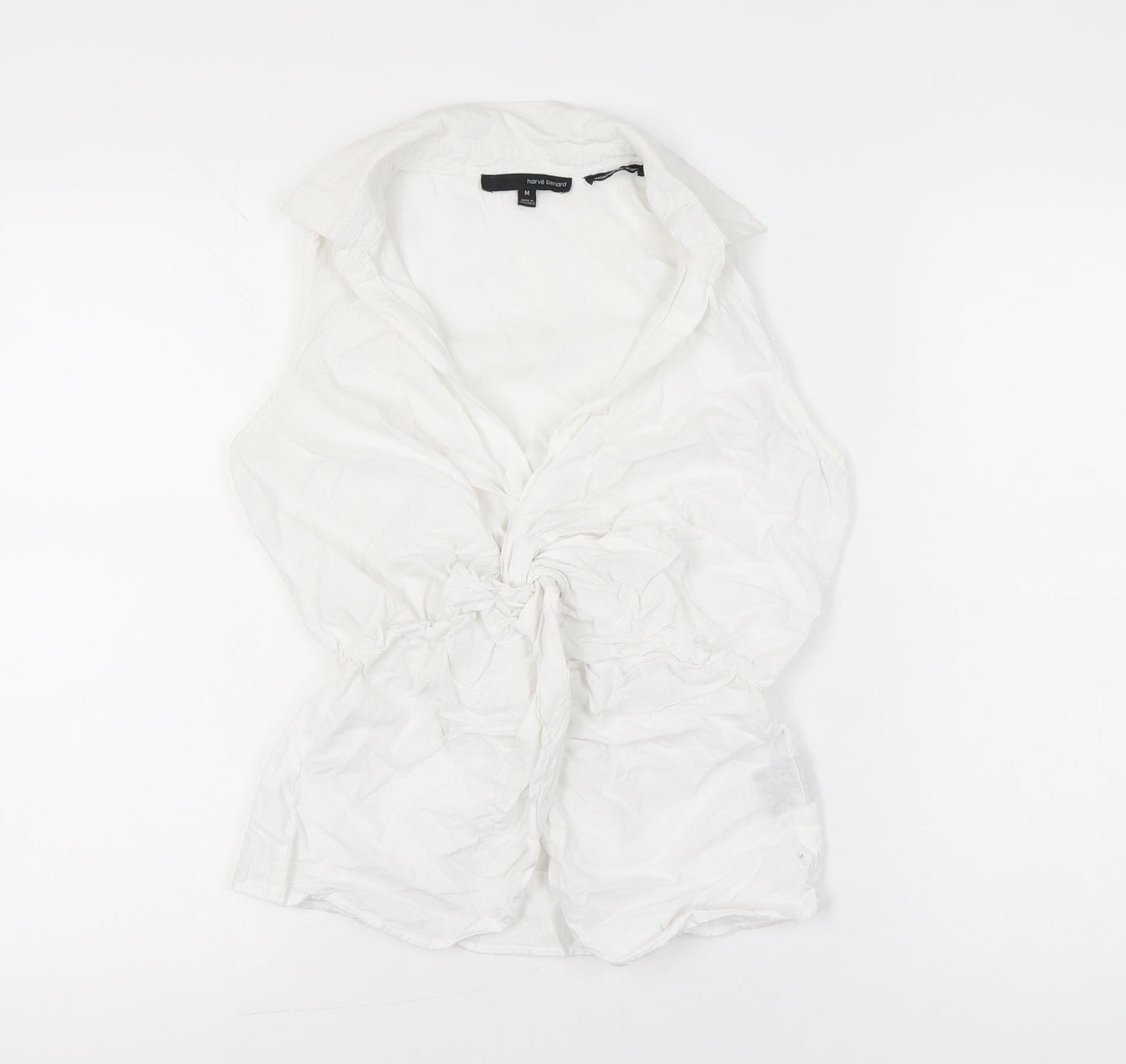 Harvé Benard Women’s White Linen Cotton Wrap Blouse M Sleeveless Casual