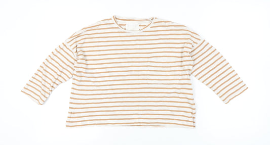 Whistles Women’s Beige Striped Cotton Long Sleeve T-Shirt Size S
