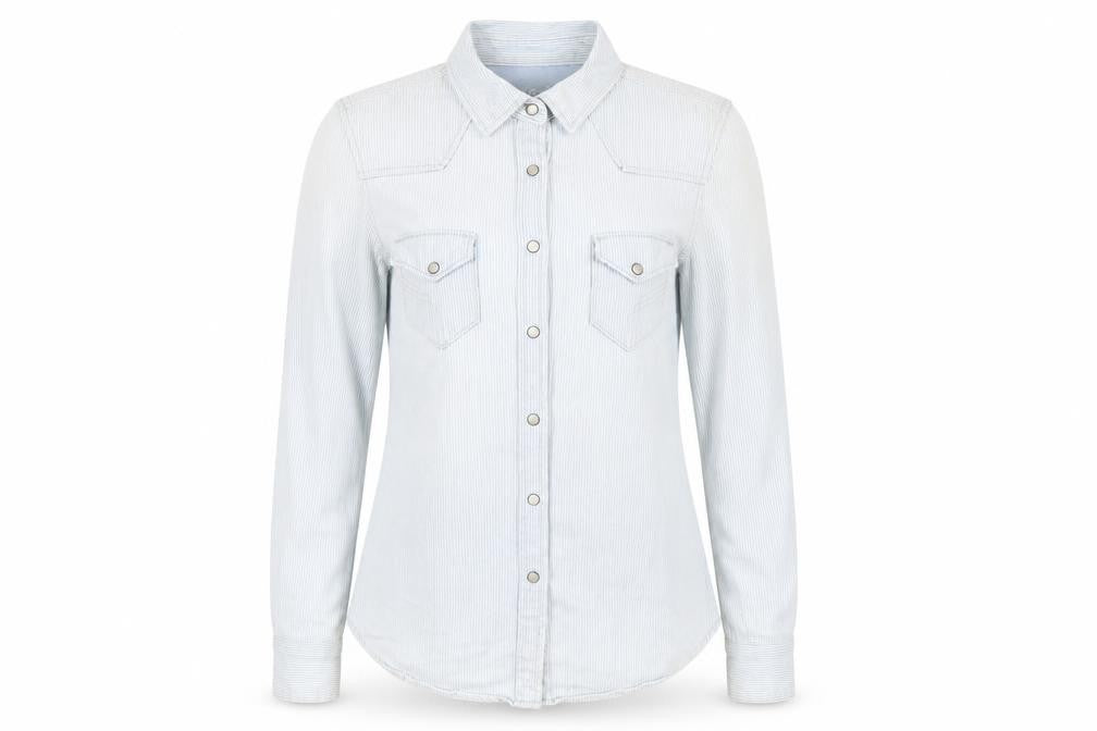 Gap Women’s Blue Striped Button-Up Cotton Shirt Size M Long Sleeve