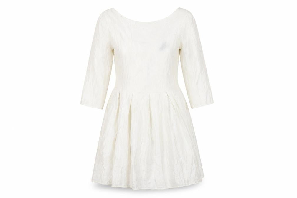 Topshop Women White Size 12 A-Line Knee Length Dress 3/4 Sleeve