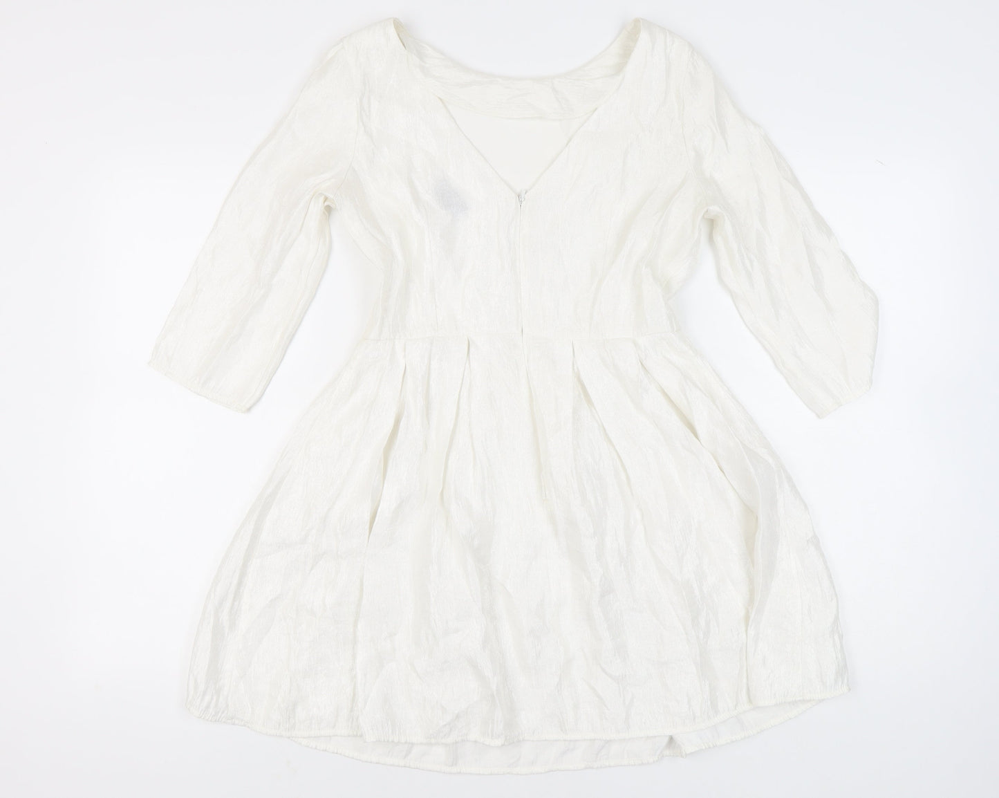 Topshop Women White Size 12 A-Line Knee Length Dress 3/4 Sleeve