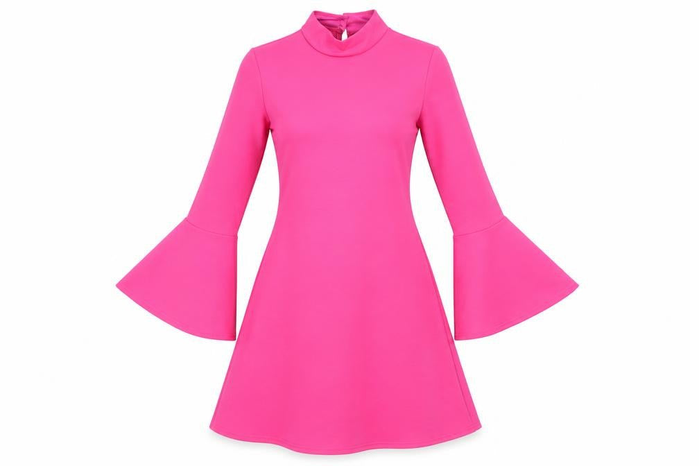 Aftershock London Women’s Pink Size 8 A-Line Mini Dress Retro Bell Sleeve