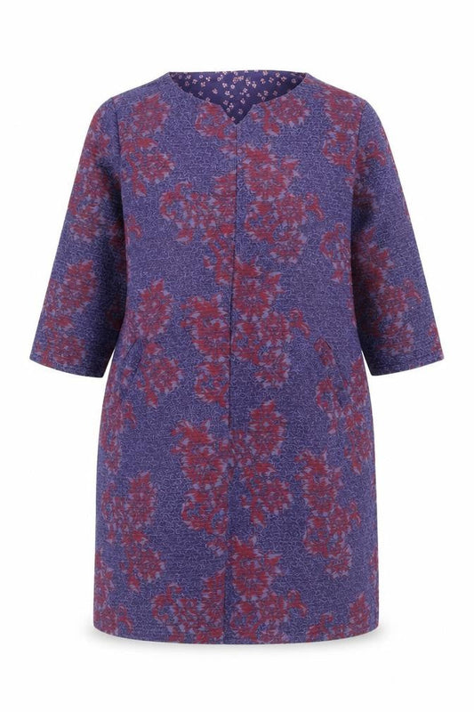 White Stuff Women’s Purple Floral Shift Dress UK 16 3/4 Sleeve