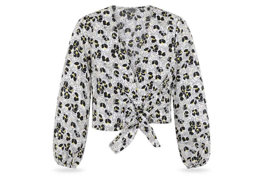Topshop Women’s Black Floral Wrap Blouse UK 10 Long Sleeve
