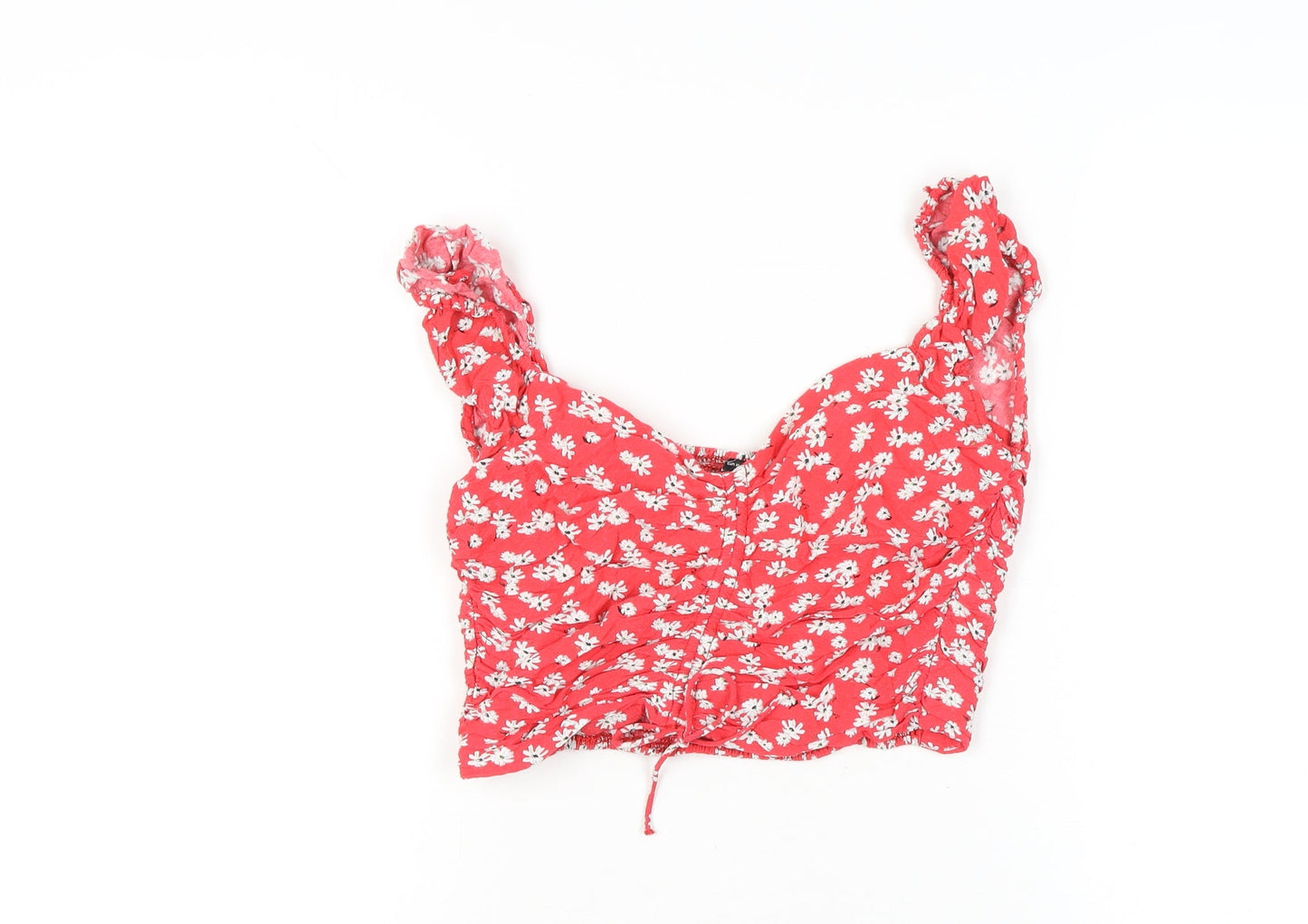 Zara Women Red Floral Cropped Blouse Top XL Summer Sleeveless
