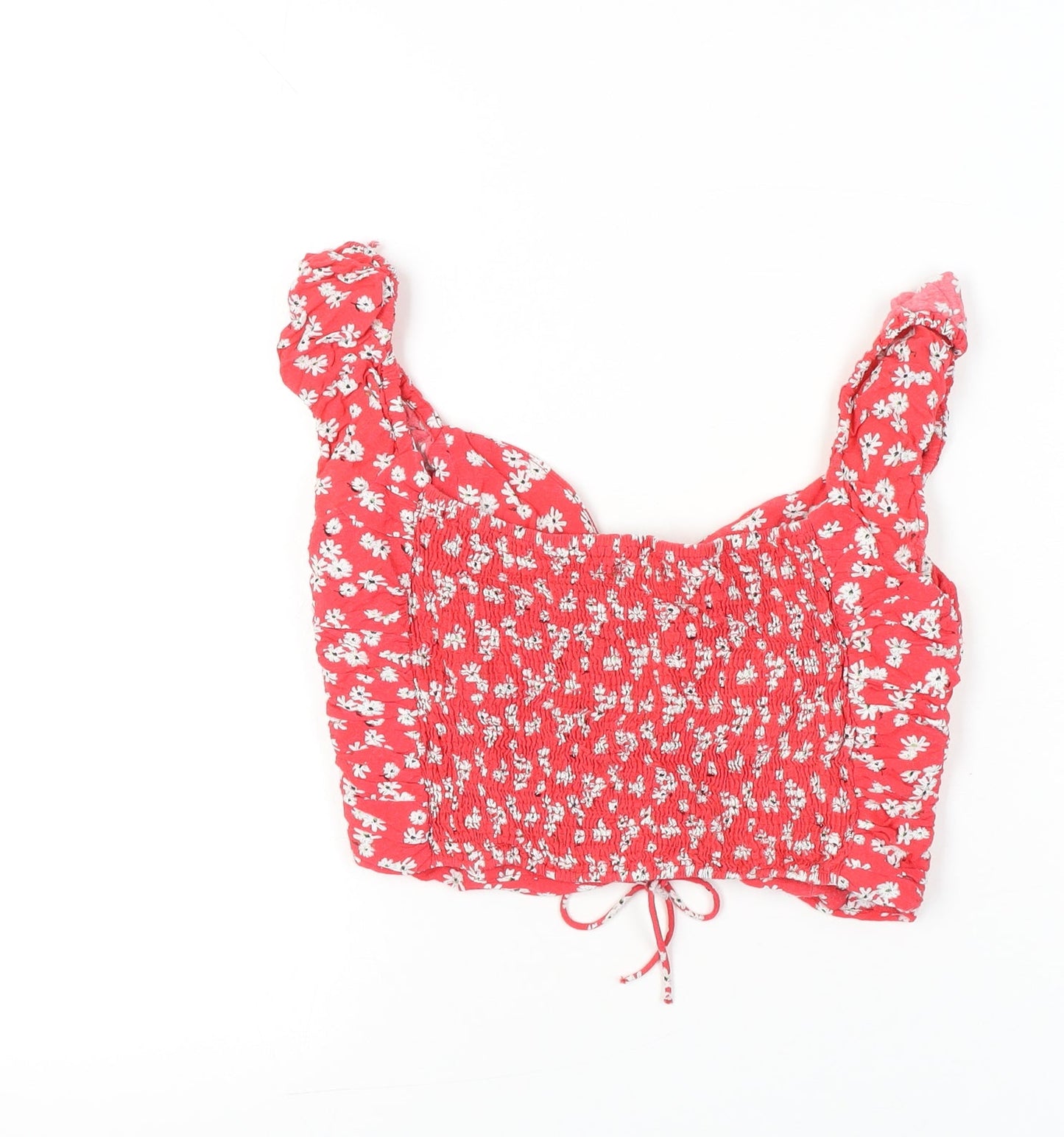Zara Women Red Floral Cropped Blouse Top XL Summer Sleeveless