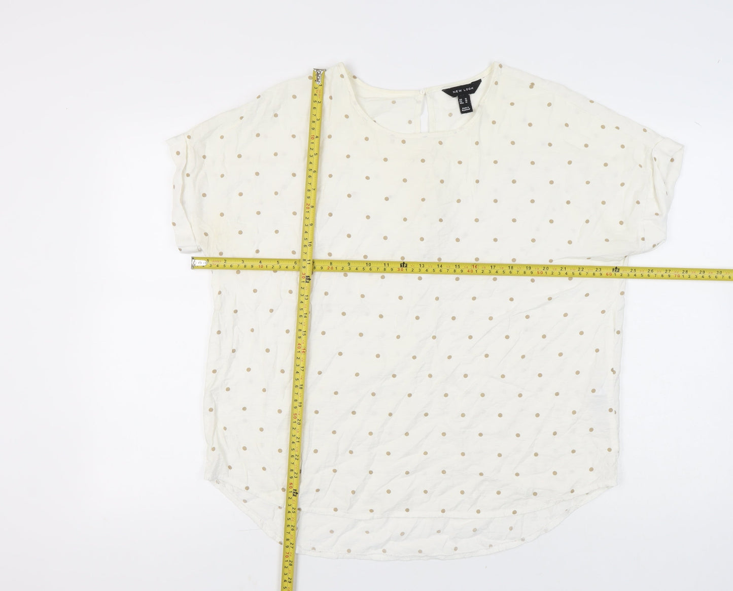 New Look Women’s White Polka Dot T-Shirt UK 18 Short Sleeve