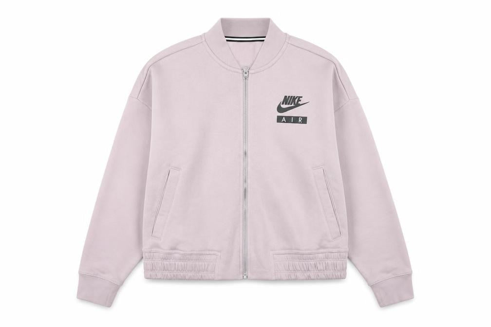 Nike Women Pink Cropped Track Jacket L Relaxed Fit Full Zip Cotton Blend