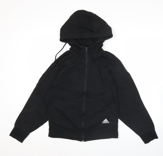 Adidas Womens Black Full Zip Hoodie Size 8 Activewear Gym Jacket