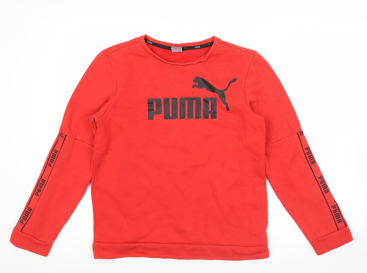 Puma Boys Red Sweatshirt 13-14 Years Crew Neck Pullover Logo Print
