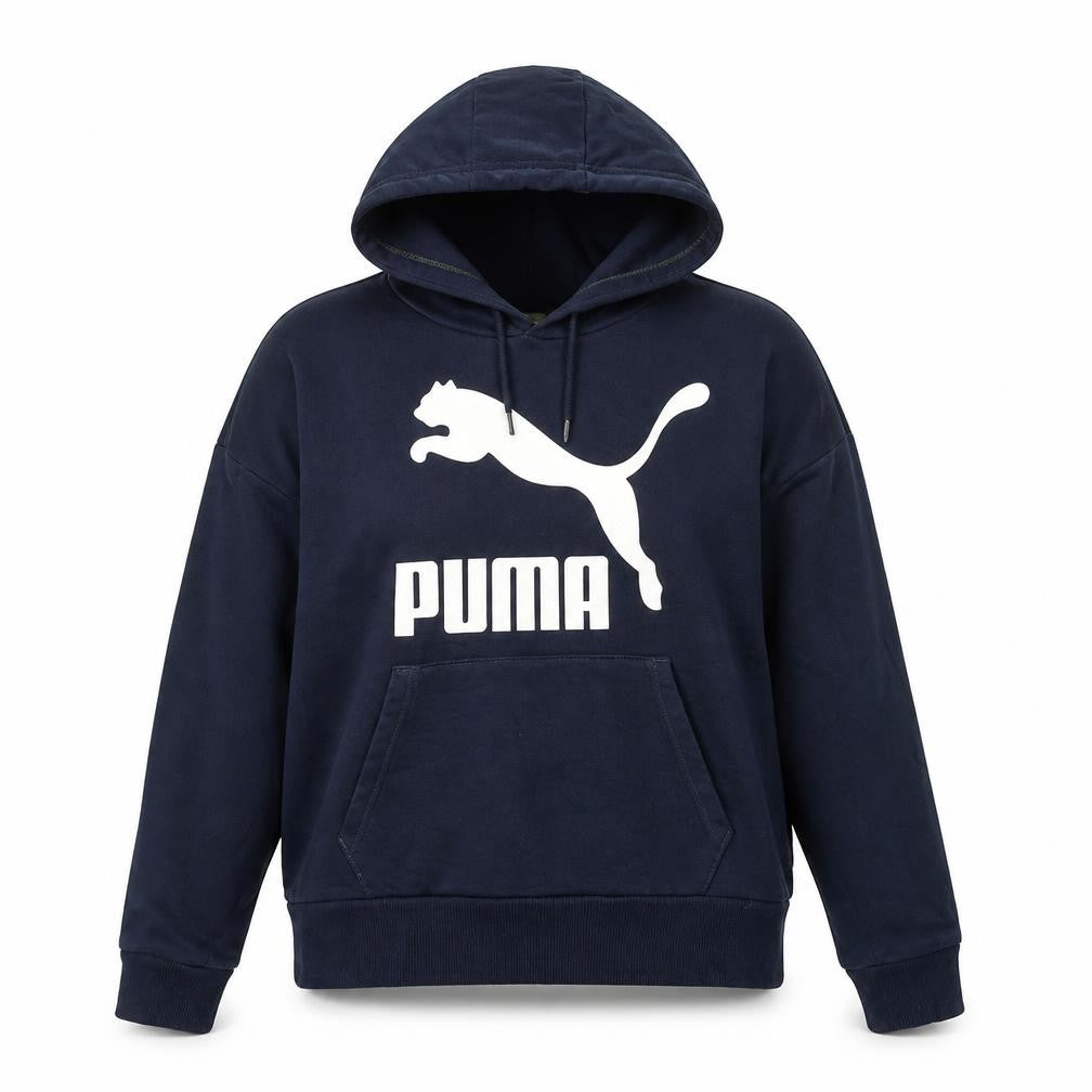 Puma Womens XS Blue Pullover Hoodie Graphic Logo Sweatshirt