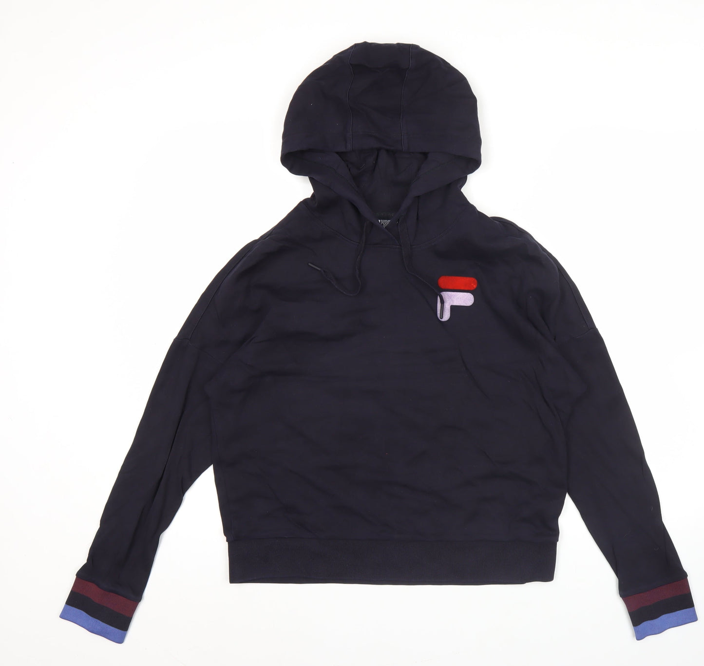 Fila Womens Black Hoodie Size 12 Pullover Logo Long Sleeve