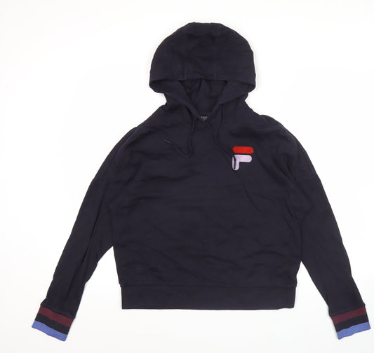 Fila Womens Black Hoodie Size 12 Pullover Logo Long Sleeve
