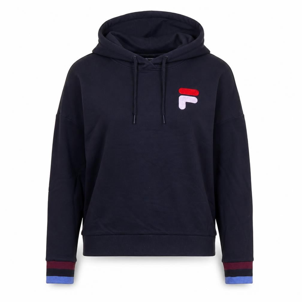 Fila Womens Black Hoodie Size 12 Pullover Logo Long Sleeve