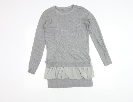 Next Women’s Grey Tunic Jumper Dress Size 6 Crew Neck Long Sleeve