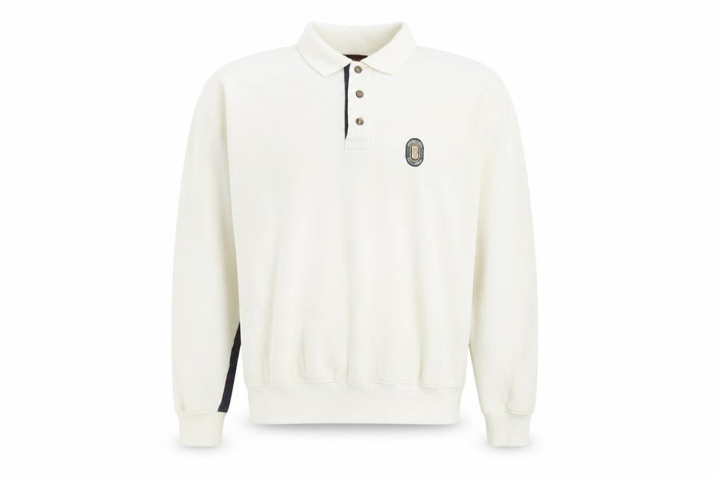 U-Right Men’s White Collared Henley Sweatshirt M Retro Graphic Sportswear