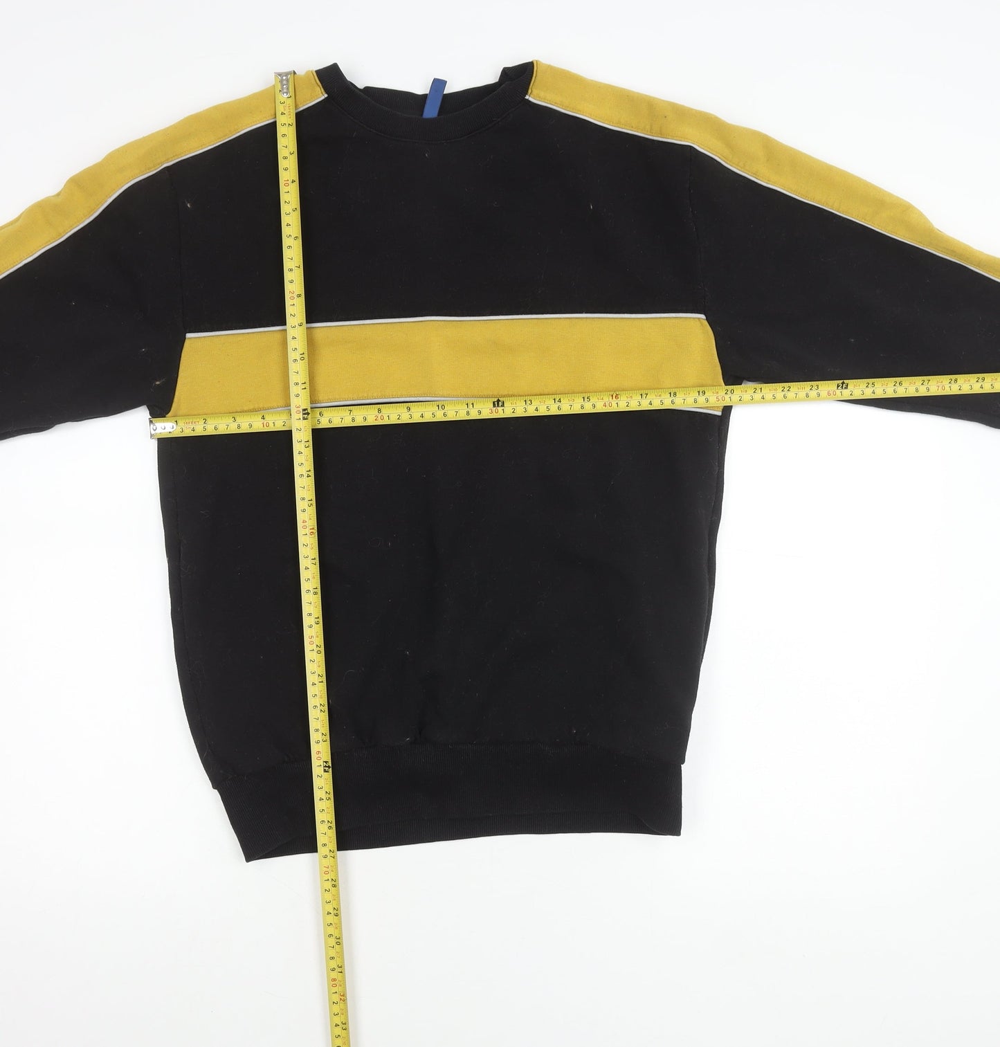 H&M Divided Men’s Black Yellow Striped Pullover Sweatshirt M