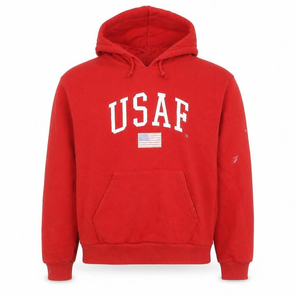 Topshop Womens Red USAF Logo Pullover Hoodie Size 8 Cotton Blend