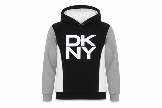 DKNY Womens Black Grey White Pullover Hoodie M Logo Casual Fleece