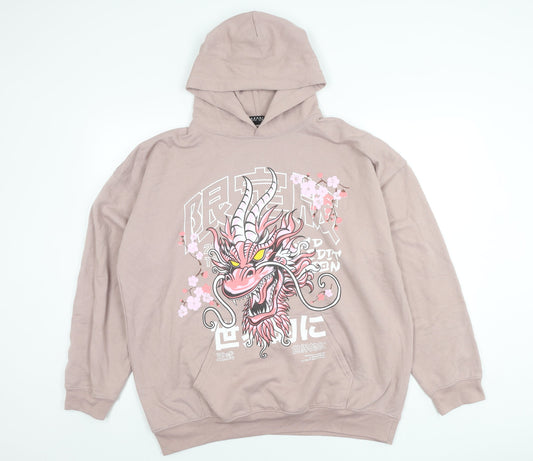 boohooMAN Men’s Pink Dragon Graphic Pullover Hoodie Size M