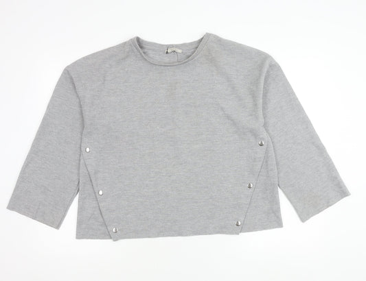 Zara Trafaluc Womens Grey Cotton Crew Neck Pullover Jumper Size 12