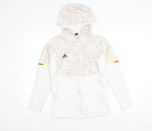 Adidas Boys White Track Jacket Hoodie 12 Years Full Zip Logo Sportswear