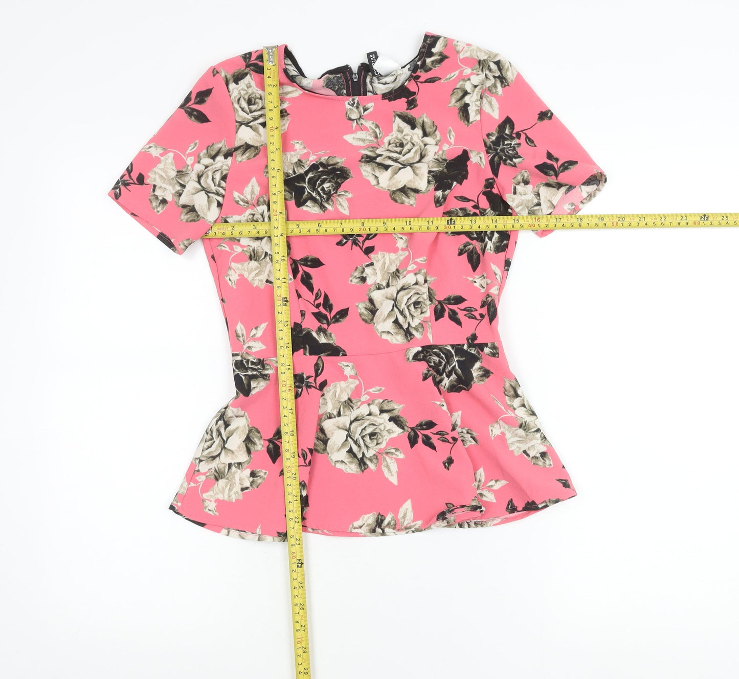H&M Women’s Pink Floral Peplum Blouse Size 10 Short Sleeve