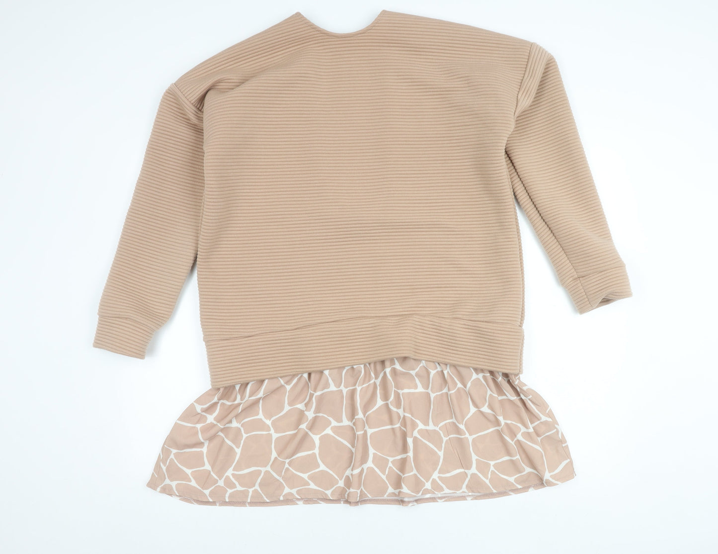 ASOS Women Beige Animal Print Tunic Top UK 10 Long Sleeve Relaxed