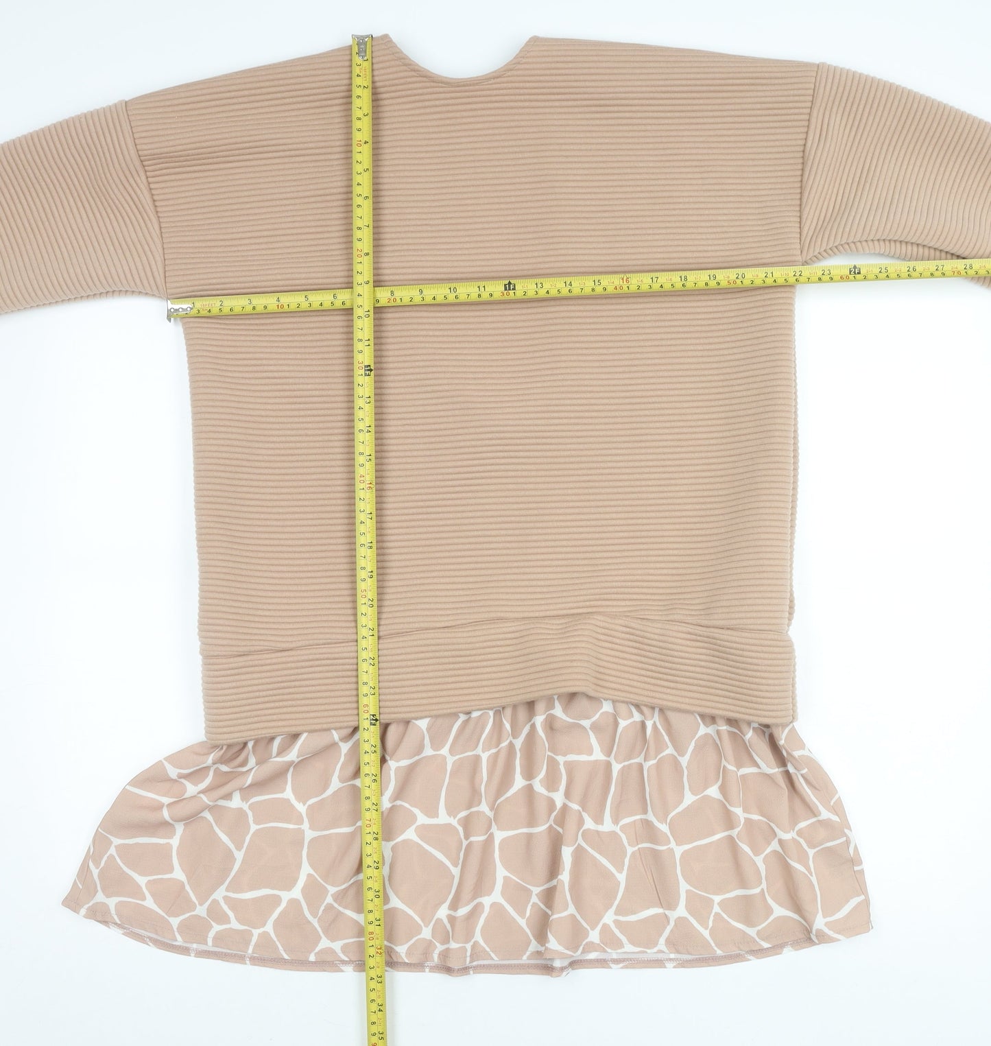 ASOS Women Beige Animal Print Tunic Top UK 10 Long Sleeve Relaxed
