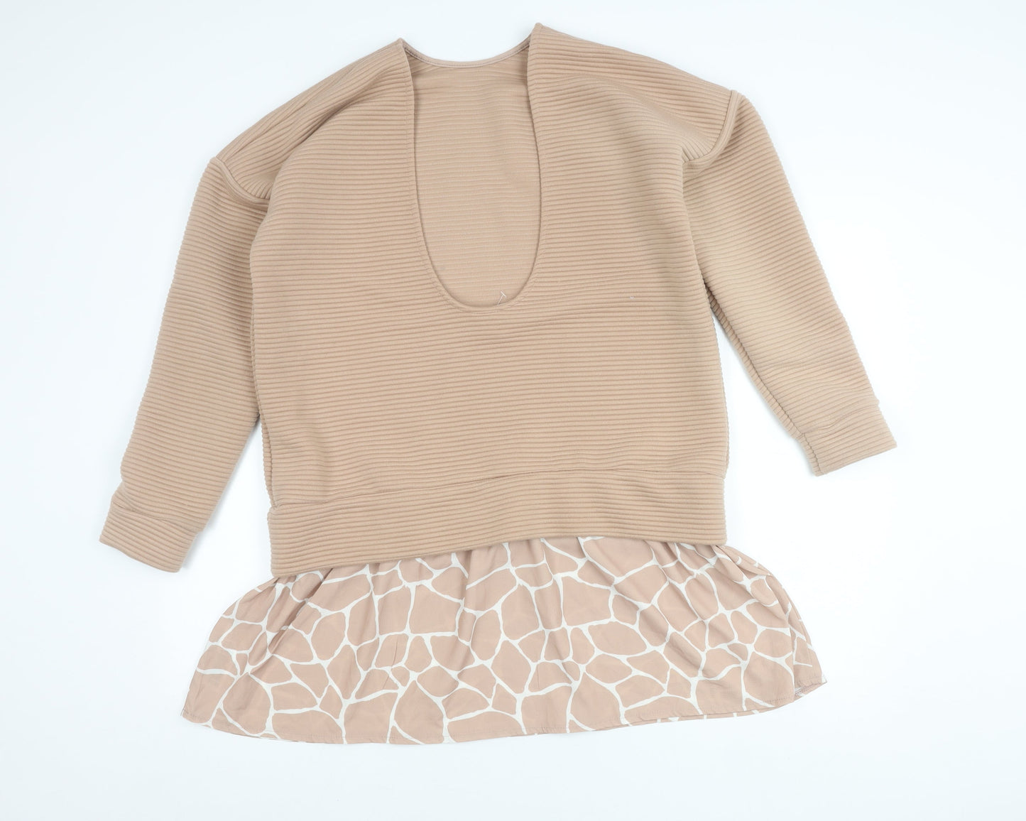 ASOS Women Beige Animal Print Tunic Top UK 10 Long Sleeve Relaxed