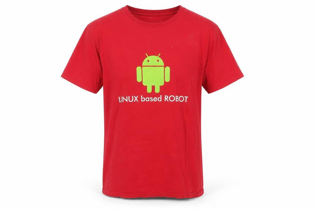 MakerOne Men’s Red Medium Linux Robot Graphic T-Shirt