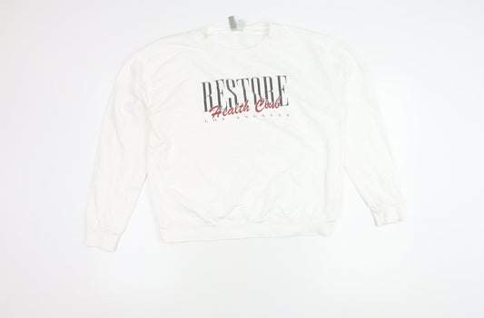 ASOS Women’s White Crew Neck Sweatshirt Size 14 Graphic Print