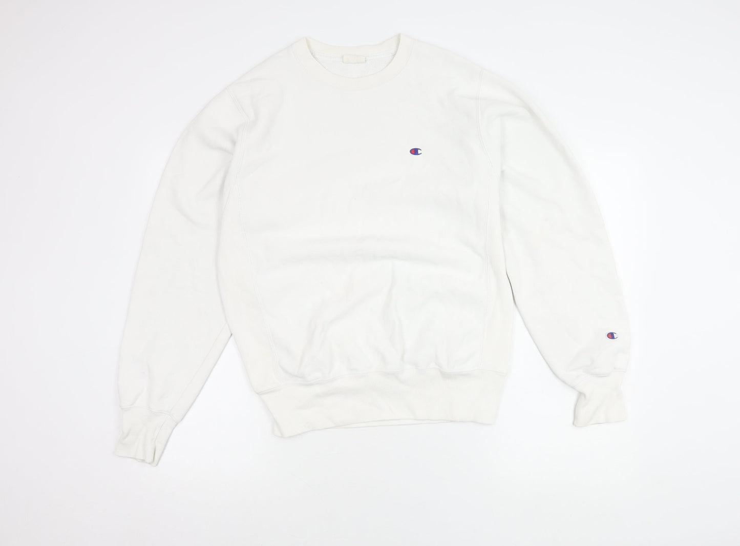Champion Men’s White Small Crew Neck Logo Sweatshirt Pullover