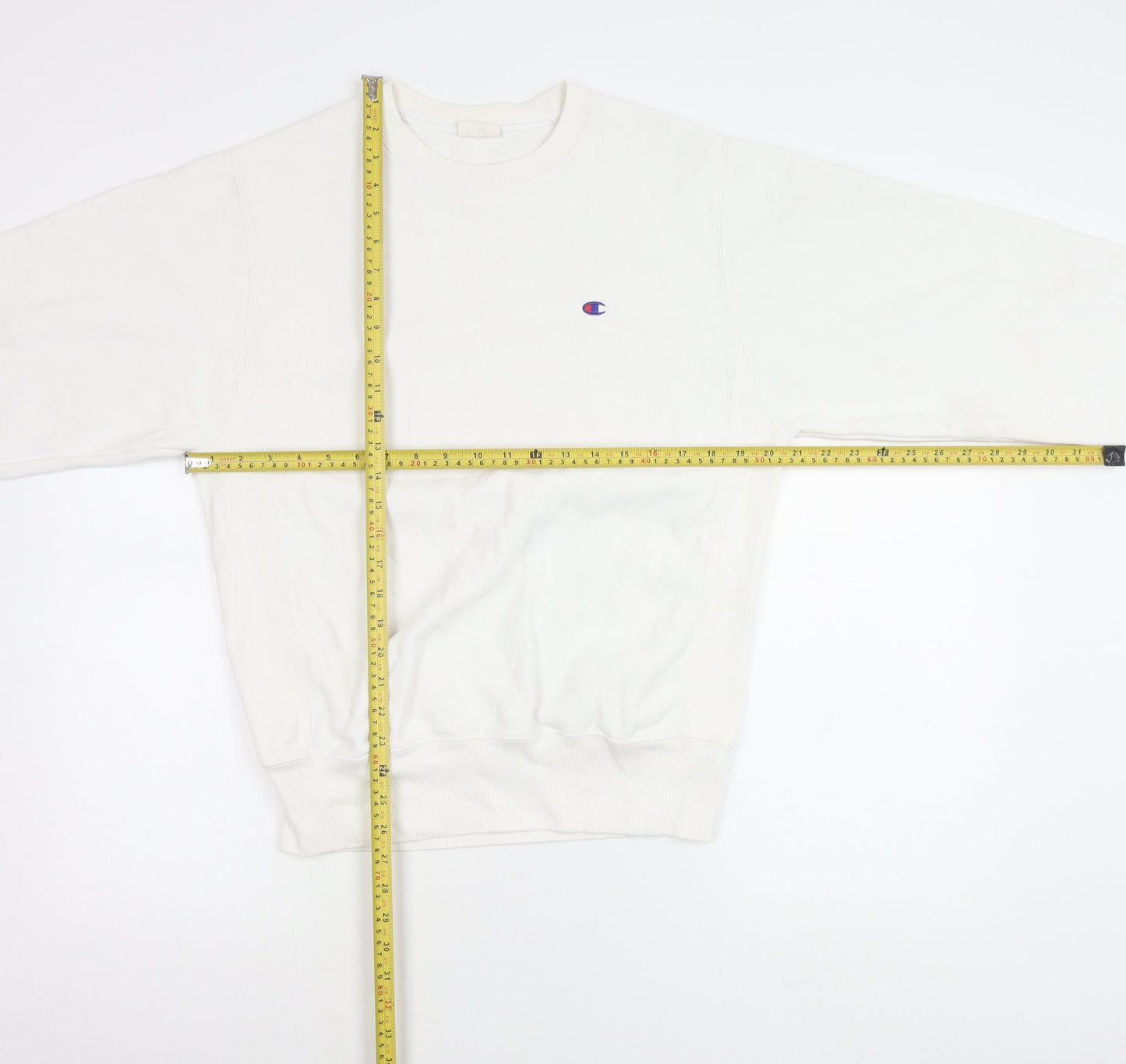 Champion Men’s White Small Crew Neck Logo Sweatshirt Pullover