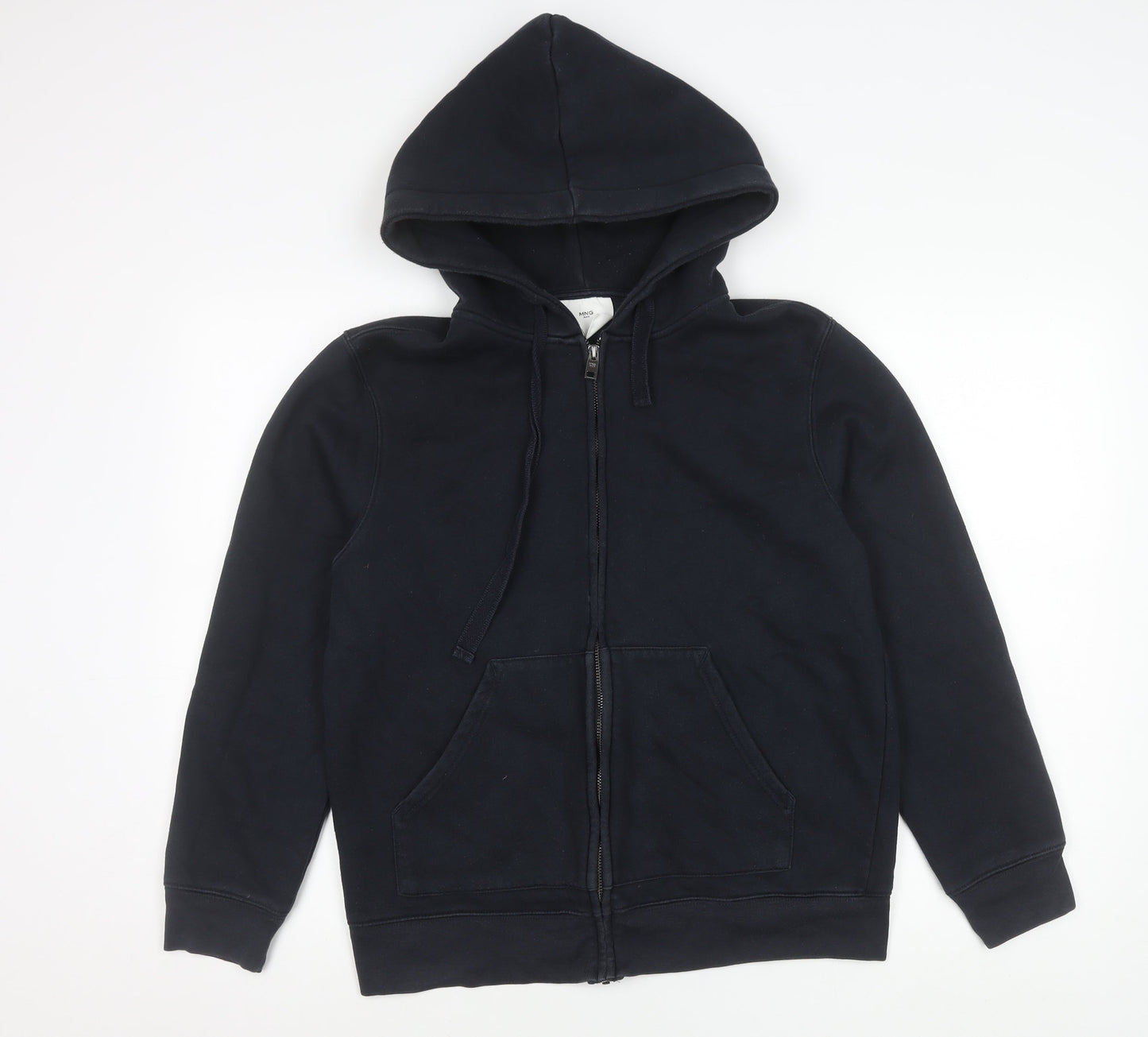 MNG Women Black Hooded Full Zip Cotton Blend Jacket Size 8