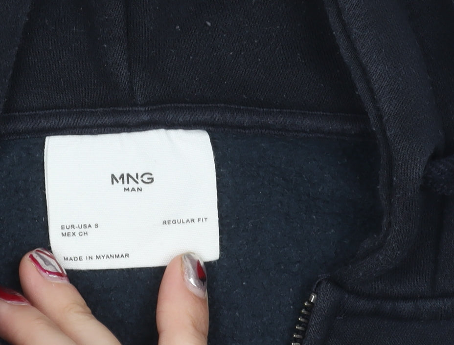 MNG Women Black Hooded Full Zip Cotton Blend Jacket Size 8
