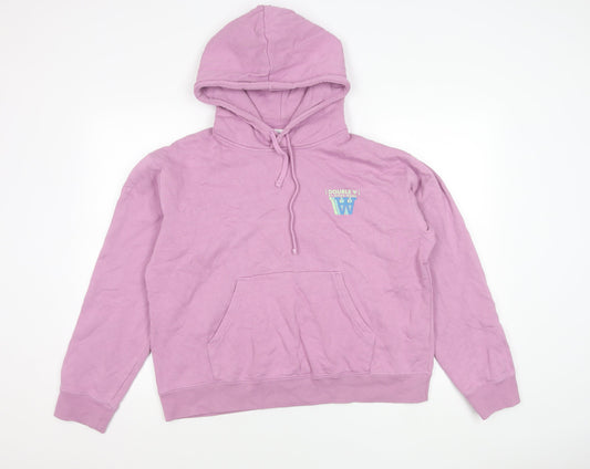 Wood Wood Double A Womens Pink Pullover Hoodie Size L Cotton Logo Print