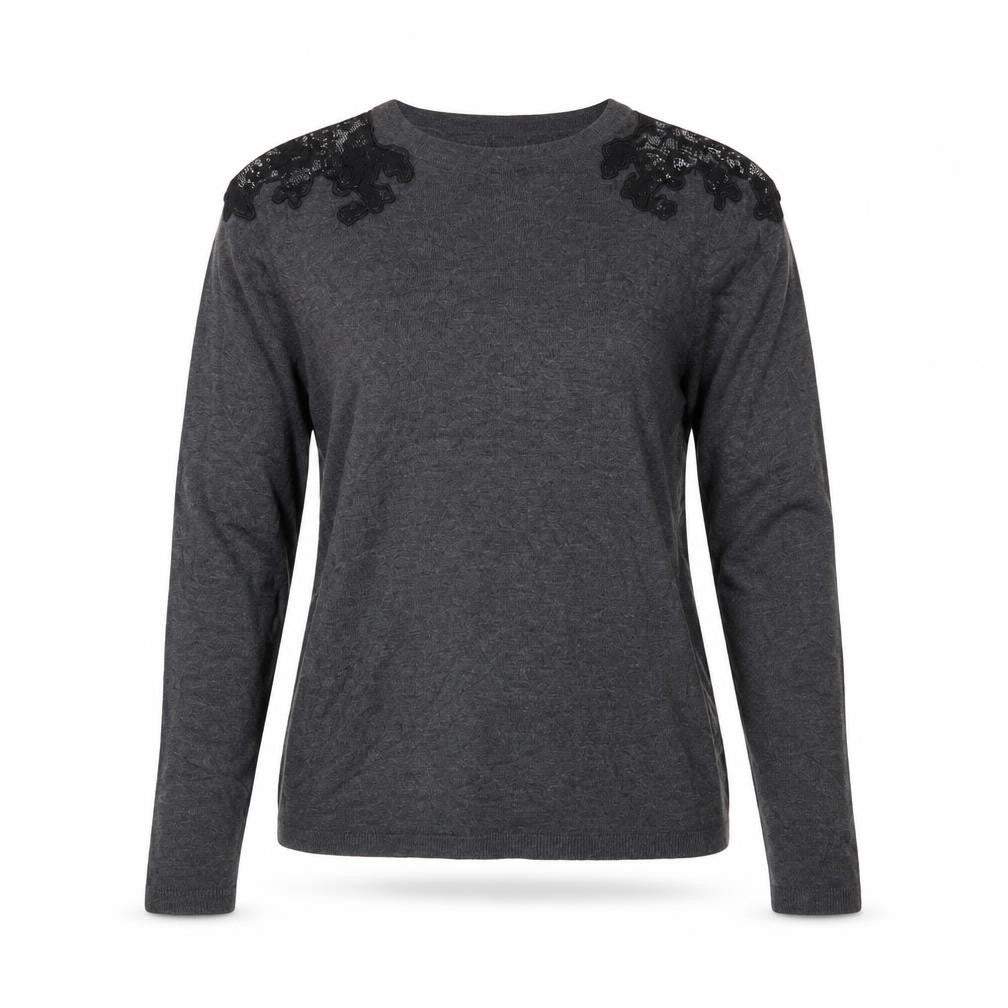 Zara Women Grey Jumper Size 14 Acrylic Knit Embroidered Pullover