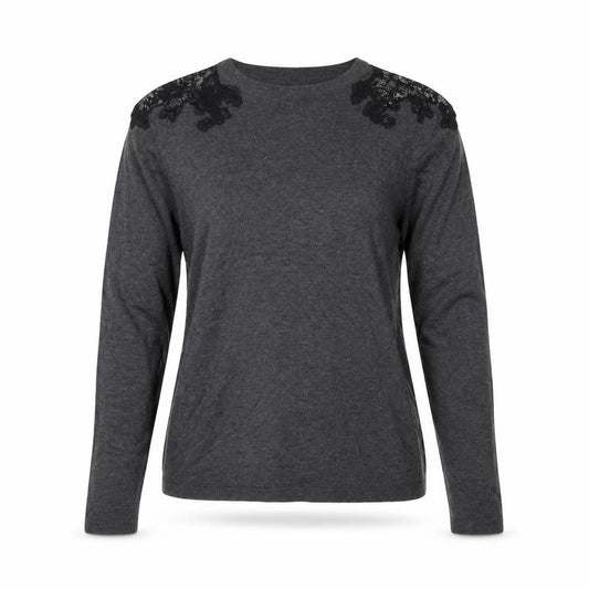 Zara Women Grey Jumper Size 14 Acrylic Knit Embroidered Pullover