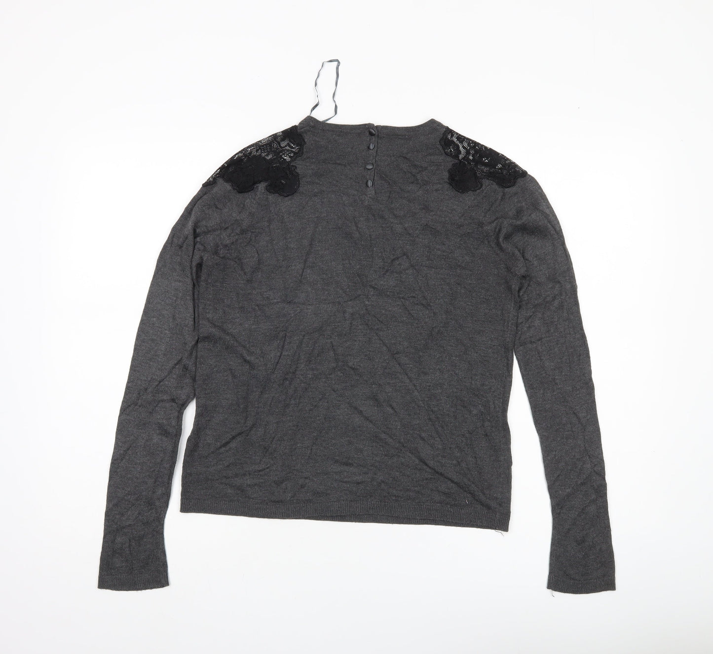 Zara Women Grey Jumper Size 14 Acrylic Knit Embroidered Pullover
