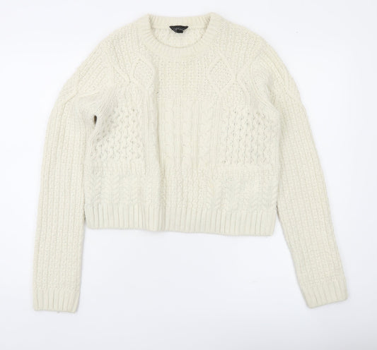 Topshop Women Ivory Cable-Knit Jumper UK 12 Regular Fit