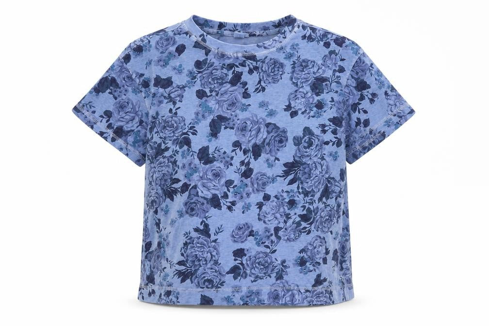 Old Navy Women’s Blue Floral Cotton T-Shirt Size M Short Sleeve