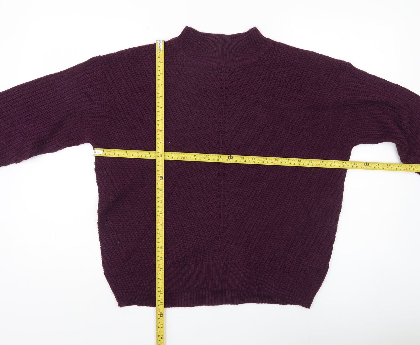 Beloved Womens Purple Mock Neck Chunky Knit Pullover Jumper M